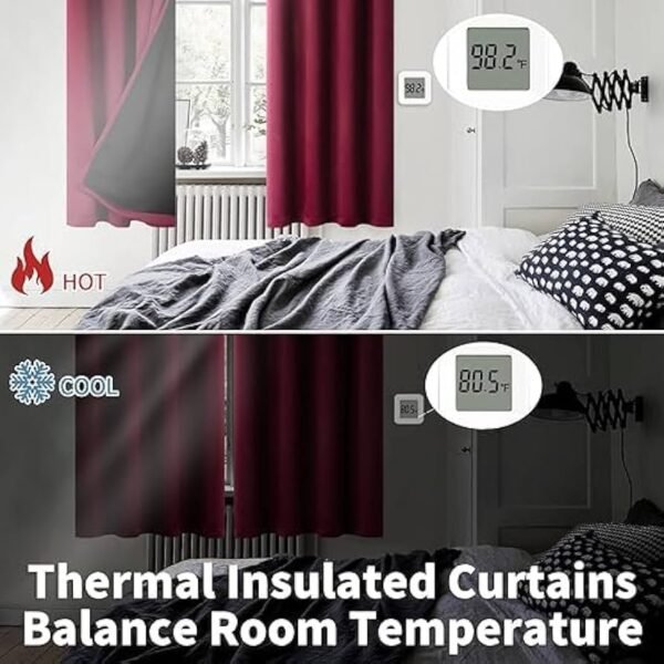 100 Blackout Curtain Thermal Insulated Full Room Darkening Noise Reducing Double Layer Curtain with Black Liner, Sold as 1 Curtain