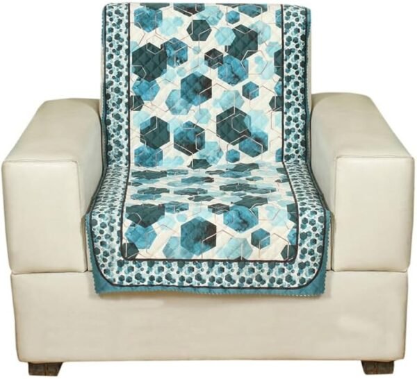 Printed Quilted Combined Sofa Seat and Back Cover 1 Seater Plush Velvet Antislip Fabric Universal Sofa Protector Single Seater Covers Suitable for Sofa Sety (Navy Blue, Pack of 1)