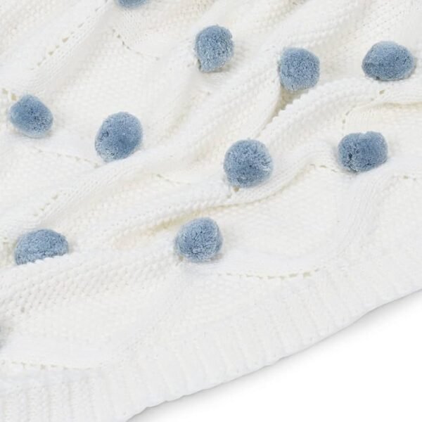 Knitted Blanket For New Born Baby Baby All Season Ac Blankets Quilt Wrapper For New Born Boy & Girl Size 80 Cm X 100 Cm, 0 To 2 Years Bubblegum Blue Pom Pom_ TC - 150