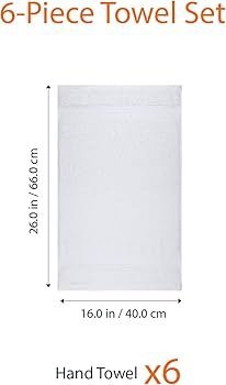 Fade-Resistant Cotton Hand Towel - Pack of 6, White