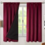 Thermal Insulated 100  Blackout Curtains for Bedroom,Living Room with Black Liner, Double Layer Full Room Darkening Noise Reducing Rod Pocket Window Curtain, Set of 2