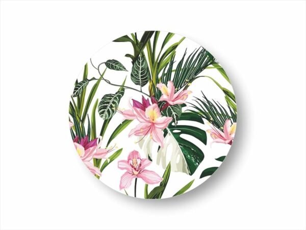 Pink Bloom Design Premium Printed MDF Wooden Dining Table mats, Heat-Water Resistant Round Placemats for Dining Kitchen Indoor Outdoor Set of 4 Pieces_
