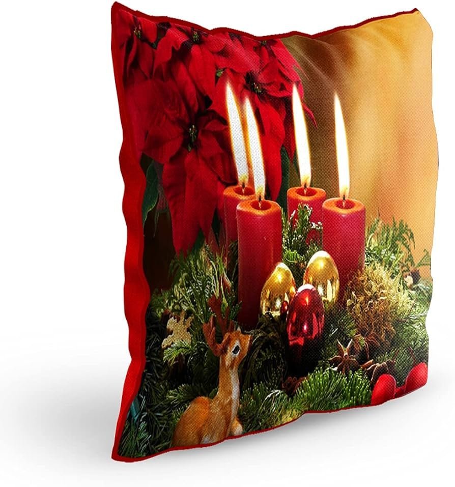 Merry Christmas Cushion Cover in Jute Fabric (Multicolour, 16X16 Inches) Set of 5