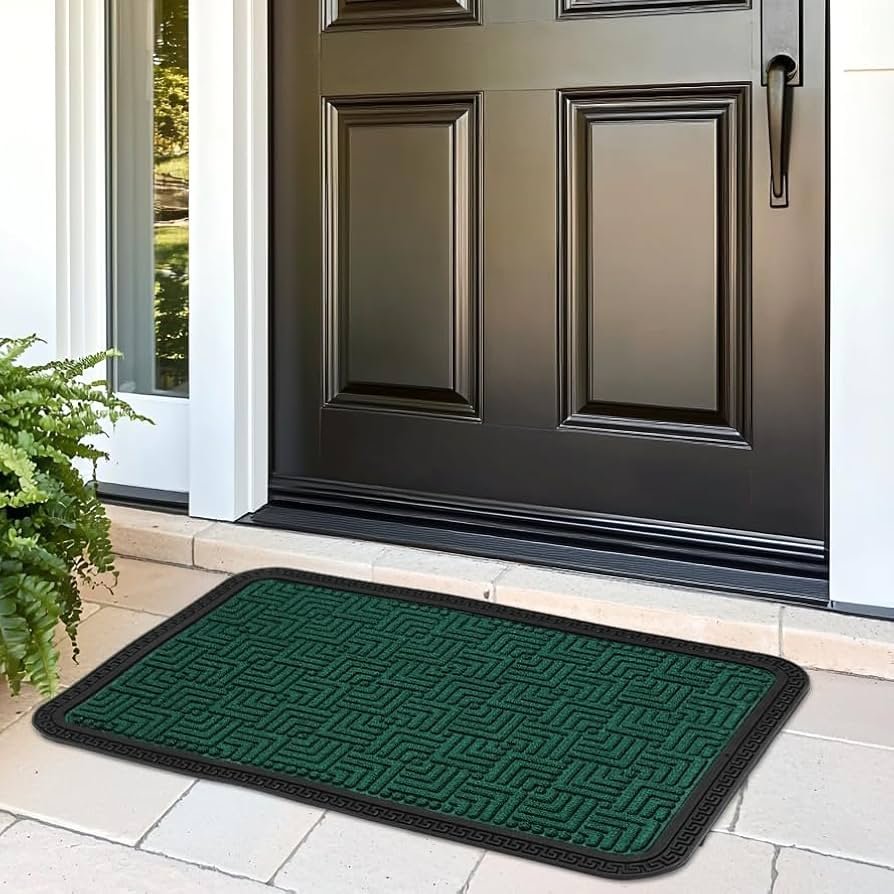 Polypropylene Main Door Entrance Mats (60x40 cm) _ Green _ Welcome Mat with Rubber Border _ Anti Slip Rubber Backing _ Footmat Ideal for Home, Outdoor, Balcony, Offices, Shops