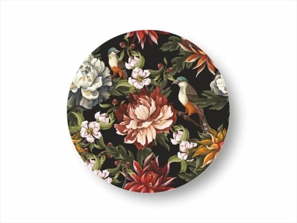 Florals Design Premium Printed MDF Wooden Dining Table mats, Heat-Water Resistant Round Placemats for Dining Kitchen Indoor Outdoor Set of 4 Pieces