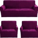 Velvet Sofa Cover 3 Seater and 2 Seater Fully Covered Universal 5 Seater Sofa Cover Non-Slip Sticky Elastic Stretchable Sofa Set Slipcover Protector for (3+1+1 Seater), Wine