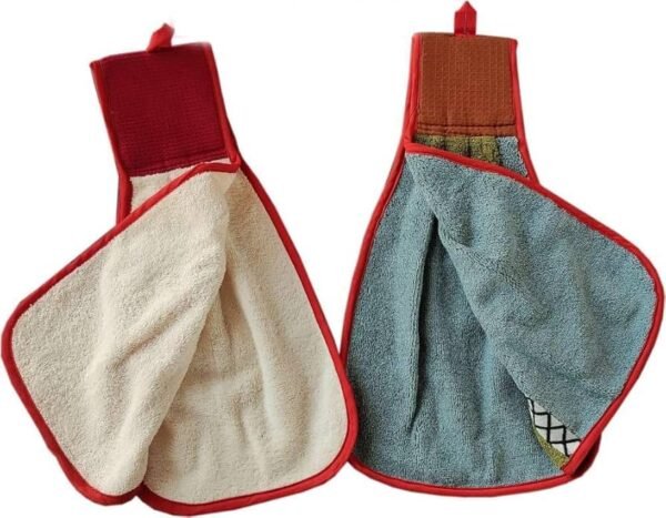Hand Wash Basin~ Kitchen~Double Sided~ Cotton ~Velvet Mix~Multipurpose~Soft Touch Hanging Towel (Pack of 2, Multi Color)