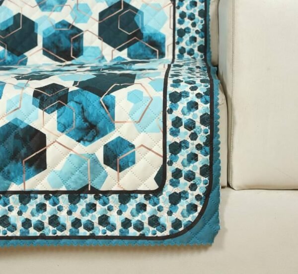 Printed Quilted Combined Sofa Seat and Back Cover 1 Seater Plush Velvet Antislip Fabric Universal Sofa Protector Single Seater Covers Suitable for Sofa Sety (Navy Blue, Pack of 1)
