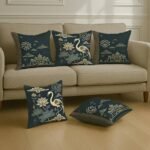Satin Cushion Covers with, Lotus & Gold Detailing ? 16x16 Inch Decorative Pack of 5 for Living Room, Drawing Room, or Modern Ethnic Home Decor