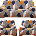 Universal 5 Seater Sofa Cover Non-Slip Sticky Elastic Stretchable Sofa Set Slipcover Protector for (3+1+1 Seater), Orange Prism