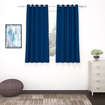 Curtains 5 Feet Long Set of 1 Plain Print 95 Room Darkening Curtain Thermal Insulated Curtains for Living Room (116 x 152 cm, Navy Blue) Perfect for Home Decor