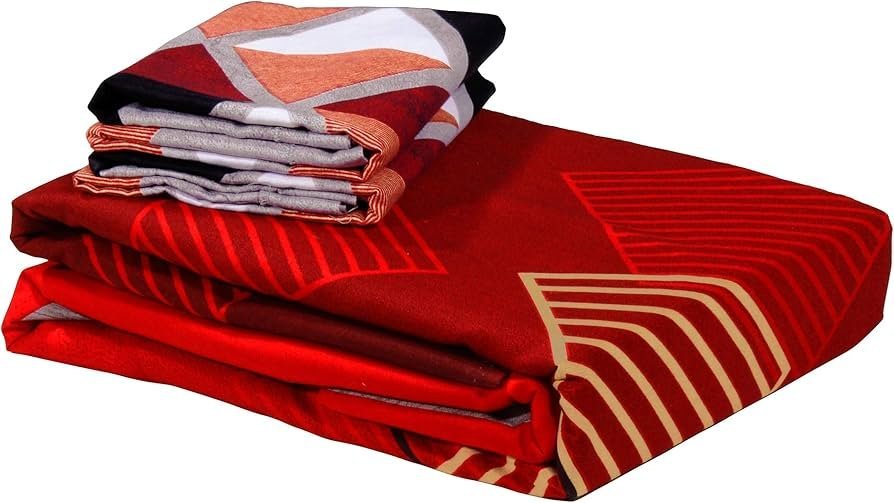 Gold Collection 300 TC Fine Cotton - Special Pattern Bedsheet with 2 Pillow Covers – for Bedroom Home Kids Room - Red & Grey
