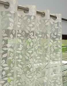 Semi Transparent Door Semi Sheer Grommet Curtains 7 Feet Set of 2, Cream