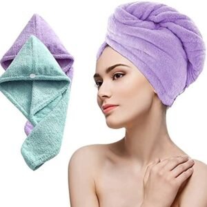 Hair Towel Wrap Absorbent Towel Hair-Drying Bathrobe Magic Hair Wrap Towel Super Quick-Drying Microfiber 500 GSM Bath Towel Hair Dry Cap Salon Towel-Multicolor (Pack of 02)