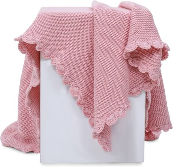 100 Cotton Knitted Blanket for New Born Baby   Baby All Season AC Blankets   Quilt Wrapper for New Born Boy & Girl   Size 80 cm x 100 cm, 0 to 2 Years   Thumbie with Toy (Pink)