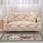 3 Piece Sofa Covers Couch Slipcover Stretch Elastic Sofa Couch Furniture Protector 1 Three Seater 2 One Seater Sofa Cover (3+1+1 Seater, Beige Line)