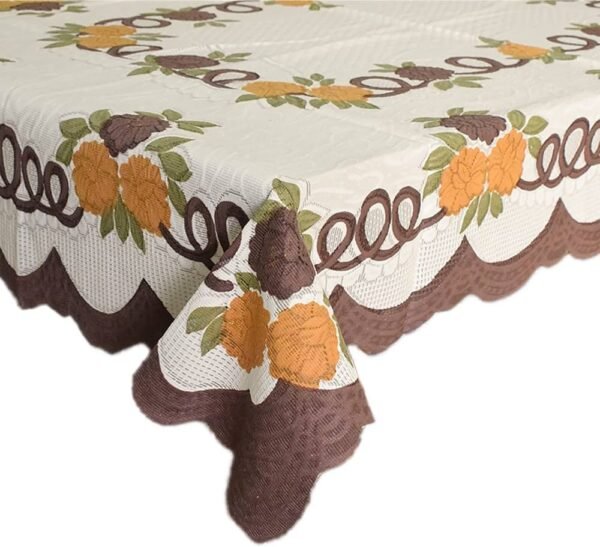 Flower Printed Cotton 4 Seater Center Rectangular Table Cover,40_X60_ (Cream & Brown)