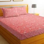 100_ Cotton Feel Flat Double Bedsheets with 2 King Size Pillow Covers _ Double Bed Breathable _ Wrinklefree _ Ultrasoft 180 TC Supersoft _90 x 100 Inches _ Pink Flower