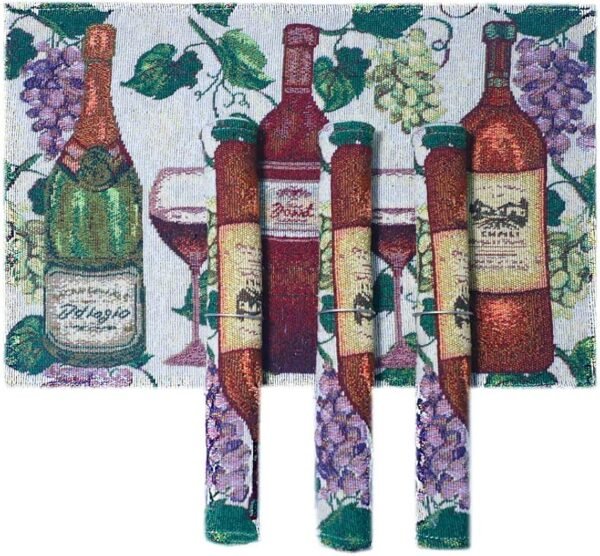 Wine Theme Eco-Friendly Cotton Dining Table mats – Reusable, Machine Washable, Everyday Use Multicolor Rectangular Placemats, Set of 4 (33x47 cm)