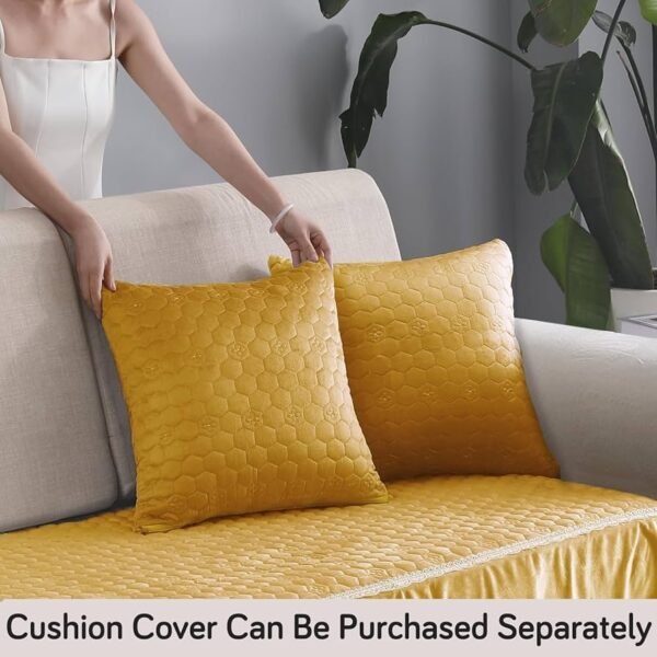 Velvet Anti Slip Sofa Seat Mat for 3+2 Seater and 1-2-3 Seater Sofa. Make Your Own Sofa Cover Set, Mat Length 90 cm, Mustard