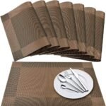 Premium Crossweave Vinyl Woven Table Mats, Insulation Washable Table Mats Set of 8  (Brown)