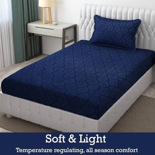 Hypoallergenic Rotary Printed Single bedsheet, Microfiber, Wrinkle Free with 1 Pillow Covers (60 x 90 Inches _ Navy Blue, Damas Design_