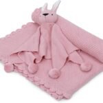100 Cotton Knitted Blanket for New Born Baby   Baby All Season AC Blankets   Quilt Wrapper for New Born Boy & Girl   Size 80 cm x 100 cm, 0 to 2 Years   Thumbie with Toy (Pink)