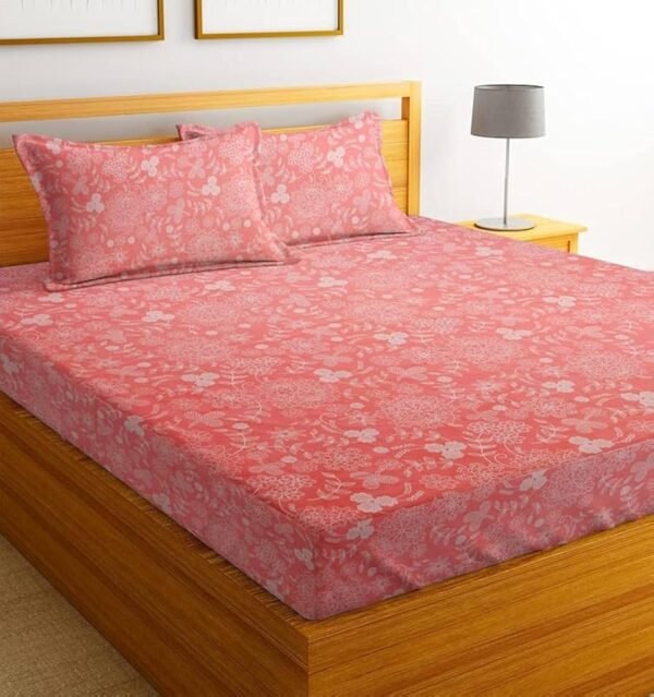 100_ Cotton Feel Flat Double Bedsheets with 2 King Size Pillow Covers _ Double Bed Breathable _ Wrinklefree _ Ultrasoft 180 TC Supersoft _90 x 100 Inches _ Pink Flower