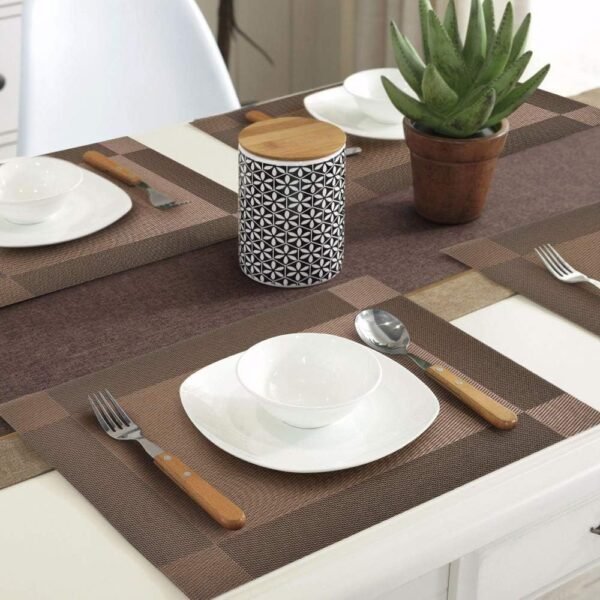 Premium Crossweave Vinyl Woven Table Mats, Insulation Washable Table Mats Set of 8  (Brown)