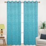 Velvet Textured Curtain Drapes for Door 8Ft Set of 2, Room Darkening Panels for Bedroom Kitchen Hall, Eyelet Curtains for Home and Office Decor, 4 x 8 Feet, Aqua