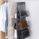 Hanging Handbag Organizer Dust-Proof Storage Holder Bag Wardrobe Closet for Purse Clutch with 6 Pockets (Grey) (Non Woven Fabric,Matte)