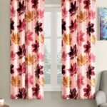3D Maple Eyelet Polyester Window Curtains 2 pieces - 5 Feet, Maroon