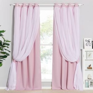 Semi Sheer Blackout Curtain-Pink Multi Use Room Darkening Thermal Insulated Eyelet Noise Reducing Window and Door Curtains for Bedroom,Living Room, Sold As 1 Parda