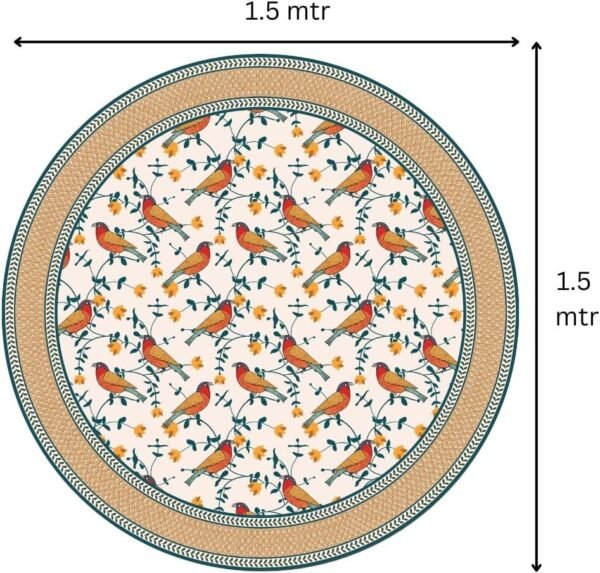 Premium Cotton 60 Inch Circular Table Cloth, Birds Land Round 4 Seater Table Cover With Designed Border_(60In Diameter) - Pack Of 1, Multicolor