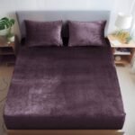 Warm Winter Elastic Fitted Bedsheet for Double Bed King Size with 2 Pillow Covers, Cozy Woolen Bedsheets for Double Bed (78X72X8 inches, Violet)