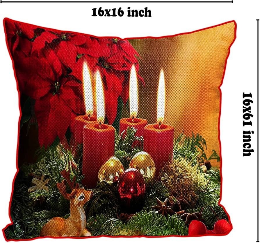 Merry Christmas Cushion Cover in Jute Fabric (Multicolour, 16X16 Inches) Set of 5