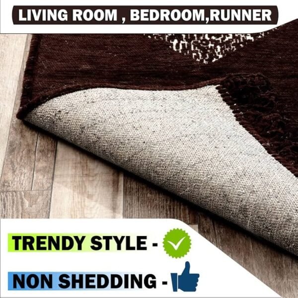 Velvet Carpet-Area Rug-Durries with Fine Gold Yarn for Living Room, Bedroom, Runner_ 150x210 cm or 5x7 ft, Coffee