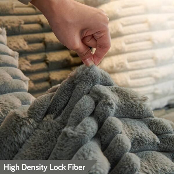 Luxury Waxy Faux Rabbit Plush Sofa Throw, Fluffy Sofa Cover for 1 Seater Sofa, 180(D) x 190(L) cm, Charcoal Grey