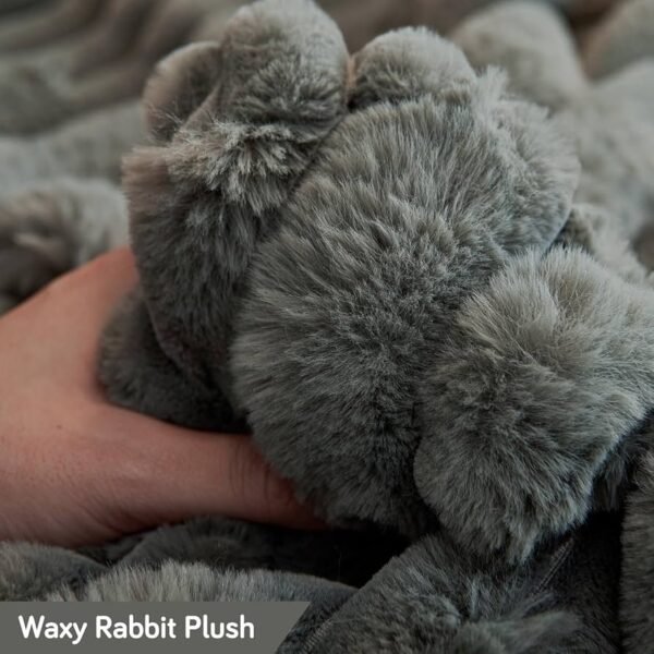 Luxury Waxy Faux Rabbit Plush Sofa Throw, Fluffy Sofa Cover for 1 Seater Sofa, 180(D) x 190(L) cm, Charcoal Grey