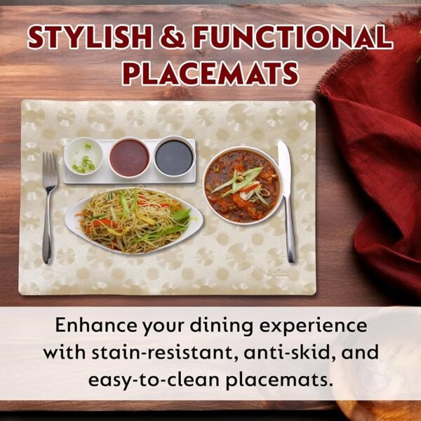 Dining Table Placemats Set of 6 _ Premium PVC Table Mat for Dining Table _ Non-Slip & Heat Resistant _ Washable Anti-Skid Table Mats _ Elegant Table Decor Place Mats