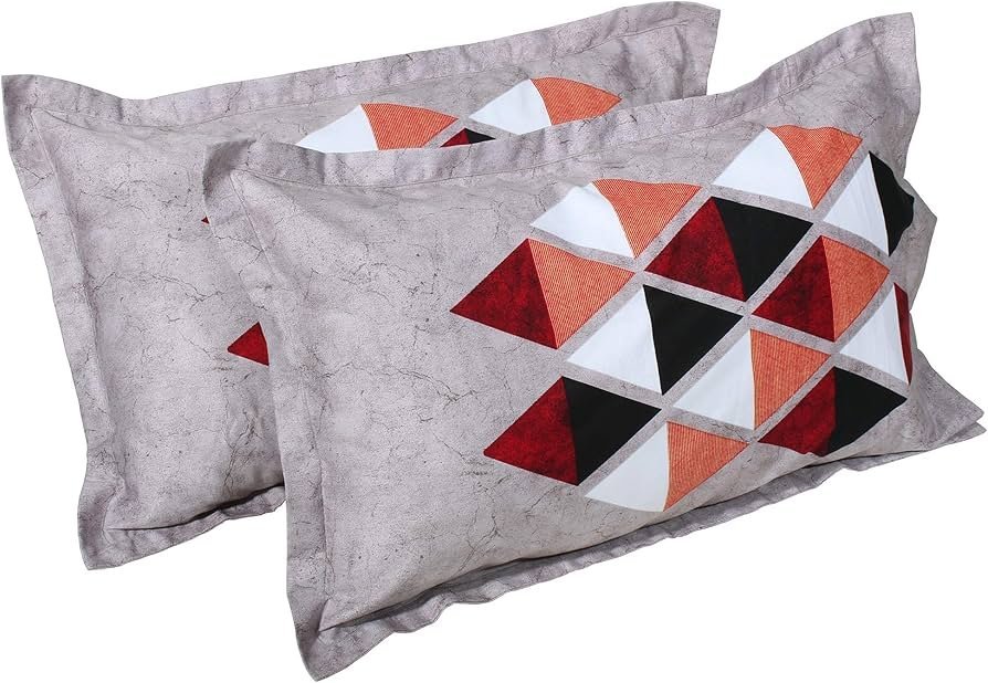 Gold Collection 300 TC Fine Cotton - Special Pattern Bedsheet with 2 Pillow Covers – for Bedroom Home Kids Room - Red & Grey