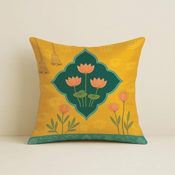 Satin Ethnic Cushion Covers Cow & Lotus Art, 16x16 Inches, Pack of 5 for Living Room & Festive Decor