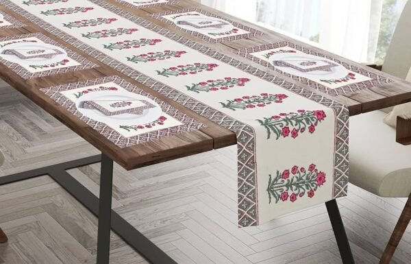 Cotton Hand Block Printed Table Runner for Center-Dining Table (Runner Napkin Set 12)