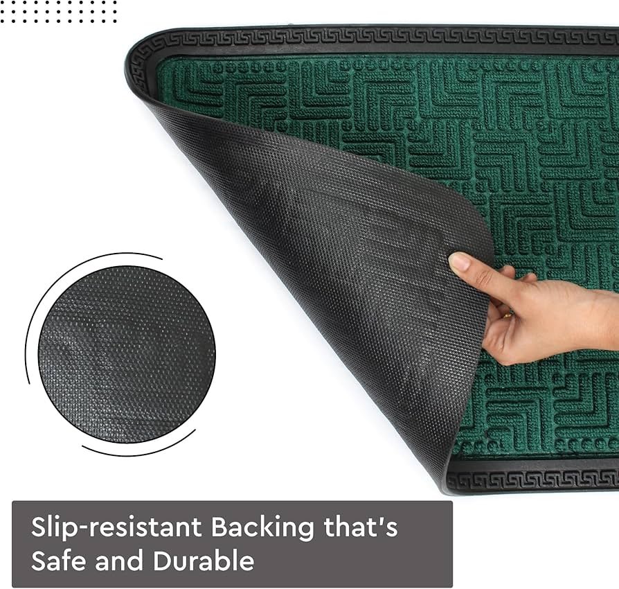 Polypropylene Main Door Entrance Mats (60x40 cm) _ Green _ Welcome Mat with Rubber Border _ Anti Slip Rubber Backing _ Footmat Ideal for Home, Outdoor, Balcony, Offices, Shops