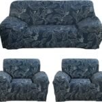 3 Seater and 2 Seater Fully Covered Universal 5 Seater Sofa Cover Non-Slip Sticky Elastic Stretchable Sofa Set Slipcover Protector for (3+1+1 Seater), Blue Ash