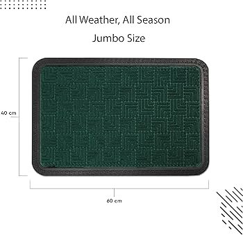 Polypropylene Main Door Entrance Mats (60x40 cm) _ Green _ Welcome Mat with Rubber Border _ Anti Slip Rubber Backing _ Footmat Ideal for Home, Outdoor, Balcony, Offices, Shops