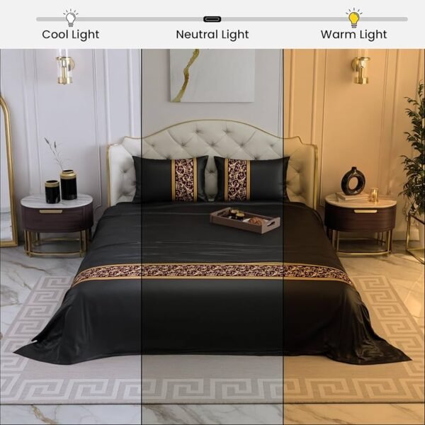 Solid Bedsheets for Double Size Bed, 300 Threadcount Satin Bedsheet Set, Premium Bedding Set with Pillow Cover, Versailles Vista Grandeur Bedspread, Black, Upto 350 Tc