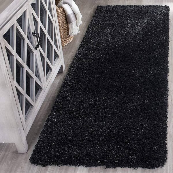 Handmade Collection Polyester Soft Touch Shaggy Carpet for Living Room, Bedside, Guest Room, Drawing Room, Centre Table, Sofa Area, Office (Size - 2x5 Feet, Colour - Black)