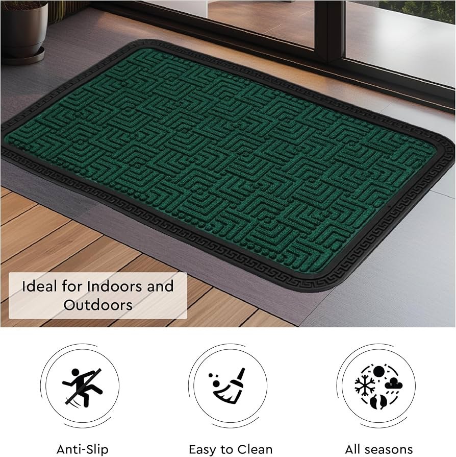 Polypropylene Main Door Entrance Mats (60x40 cm) _ Green _ Welcome Mat with Rubber Border _ Anti Slip Rubber Backing _ Footmat Ideal for Home, Outdoor, Balcony, Offices, Shops