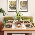 Florals Design Premium Printed MDF Wooden Dining Table mats, Heat-Water Resistant Round Placemats for Dining Kitchen Indoor Outdoor Set of 4 Pieces